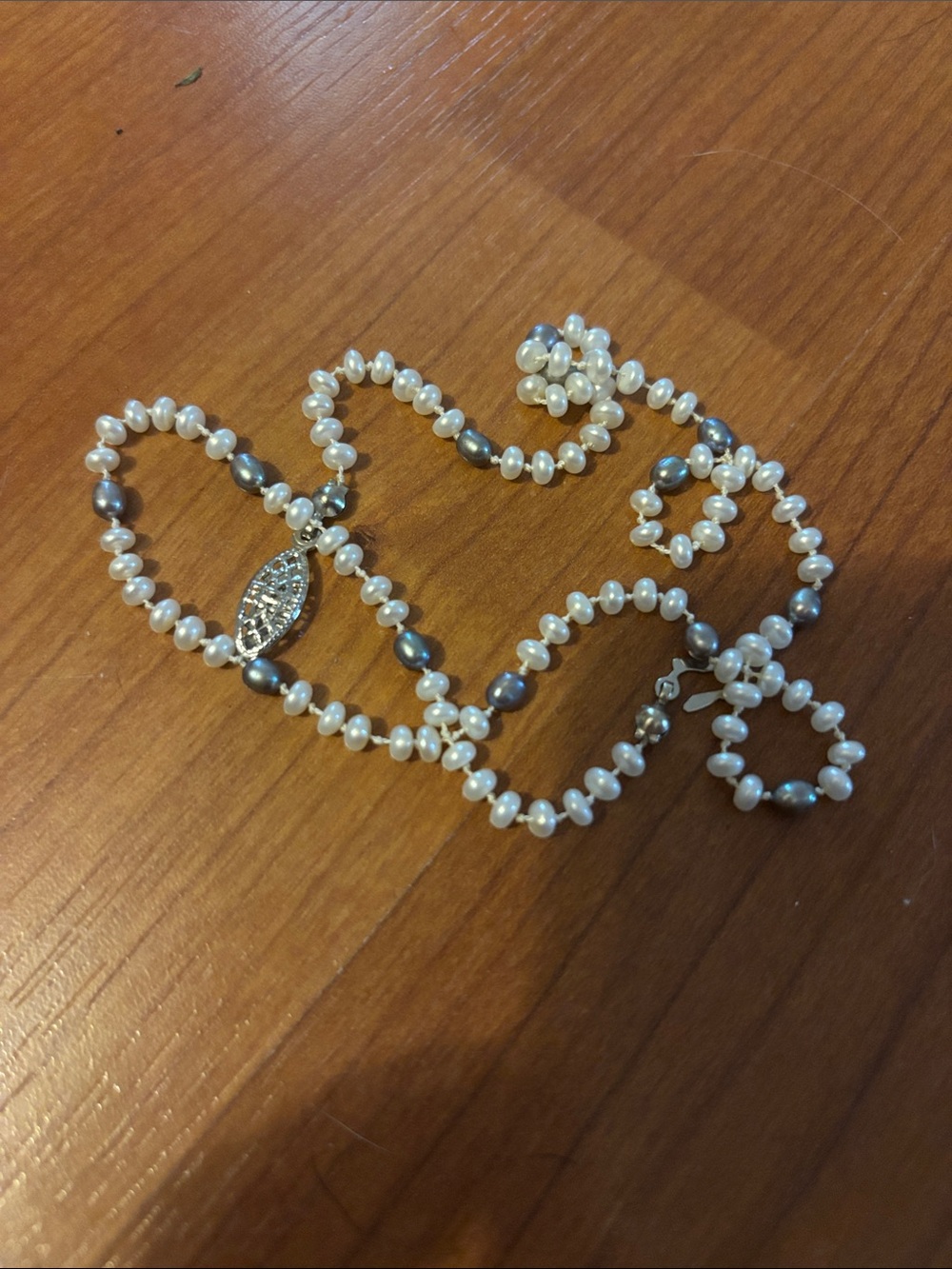 Cream and Gray Freshwater Pearl Necklace with Decorative Clasp